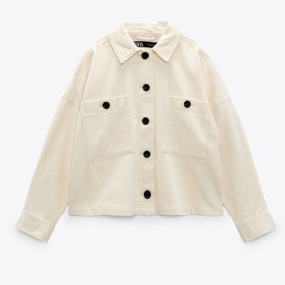 Zara White Corduroy Shirt Jacket